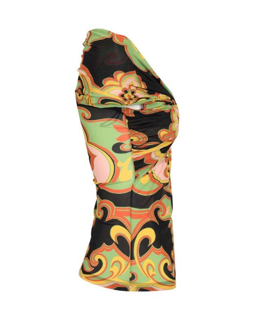 Etro Yellow Draped Floral Print Top