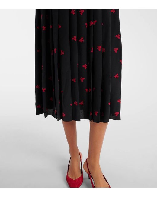 Alessandra Rich Black Bow-Detail Printed Silk Midi Dress