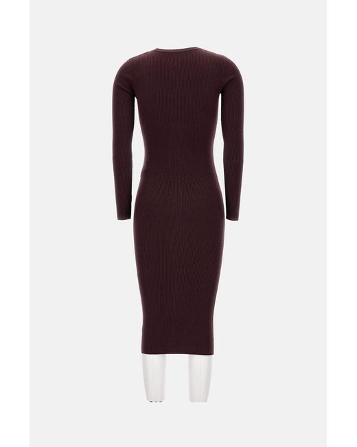 Elisabetta Franchi Red Ribbed V-Neck Buttoned-Up Dress