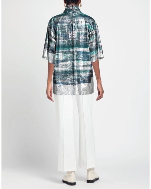 Dolce & Gabbana Blue Printed Mock Neck Short-Sleeve Top
