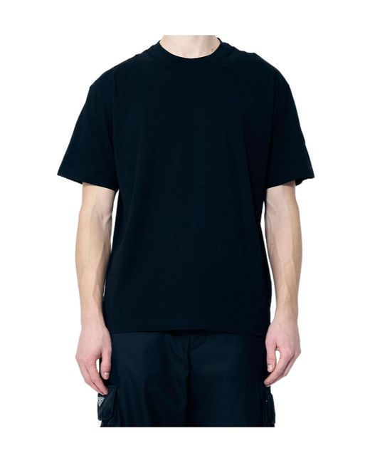 Moncler Black Double Collar Cotton T-Shirt for men