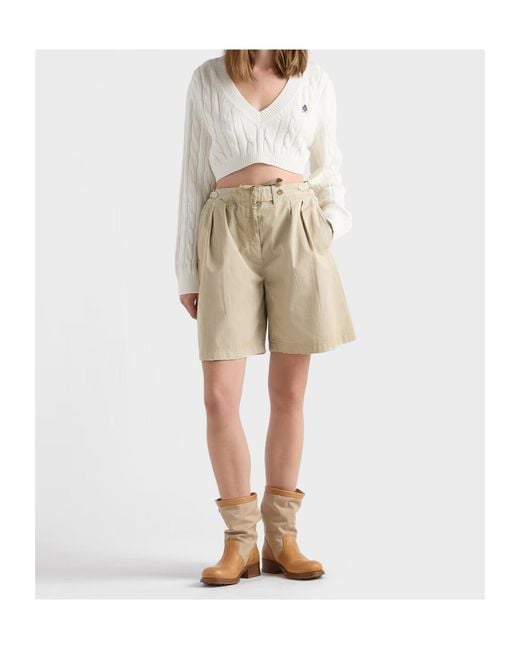 Prada White Scollo V Cropped Cable-Knit Sweater