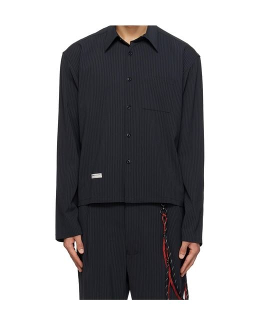 Song For The Mute Blue Pinstripe Chest-Pocket Shirt for men