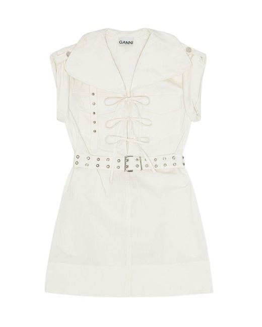 Ganni White Laced Belted Mini Dress
