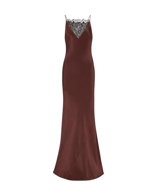 Roland Mouret Purple Lace-Trimmed Silk Satin Gown