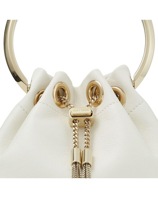 Jimmy Choo White Mini Bon Bon Bucket Bag