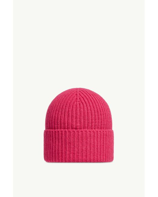 Moncler Pink Logo Patch Ribbed Beanie