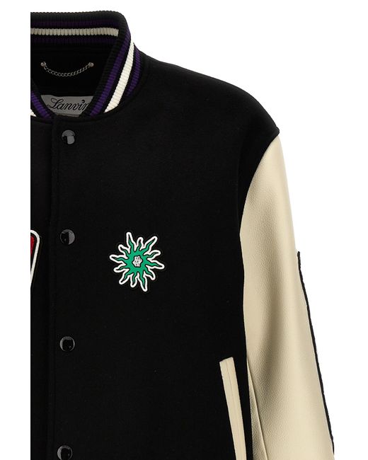 Lanvin Black X Future Logo-Patch Varsity Bomber Jacket for men