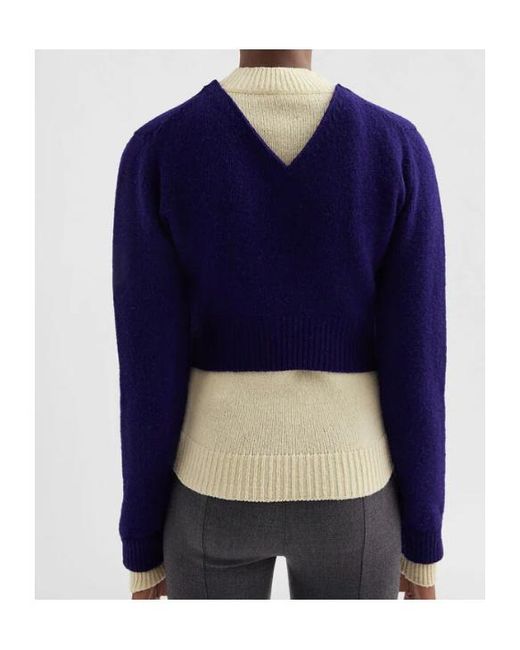 Jil Sander Blue Double Layer Mock Neck Knitted Sweater