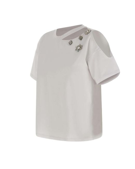 Liu Jo White Cut-Out Embellished T-Shirt