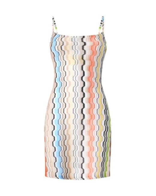 Missoni White Wavy-Pattern Tie-Back Mini Dress