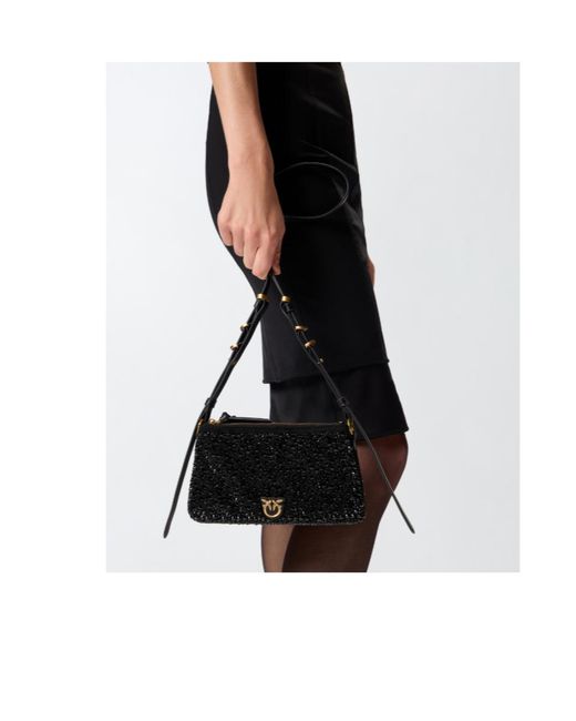 Pinko White Mini Double Bag Fully Embellished Shoulder Bag