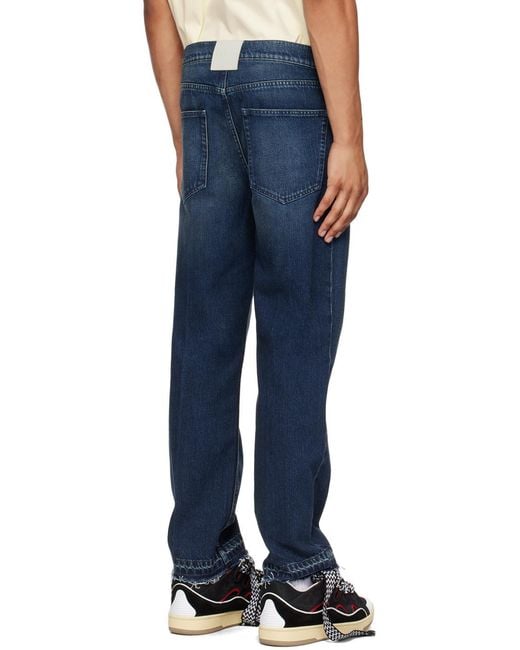 Lanvin Blue Frayed Edge Straight Leg Jeans for men