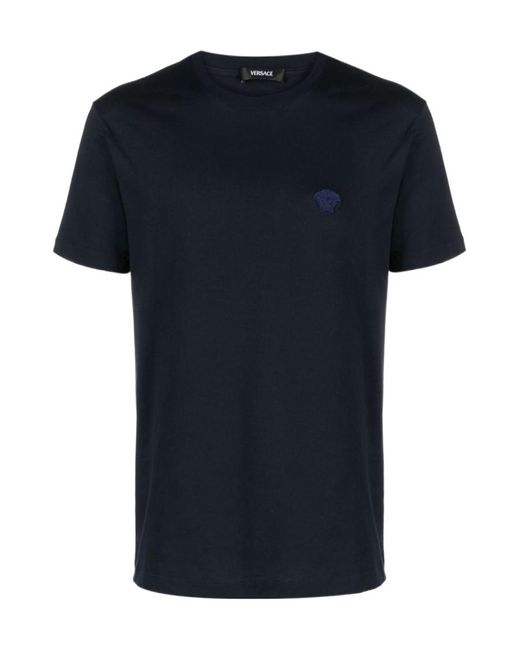 Versace Black Logo-Embroidered Crewneck T-Shirt for men