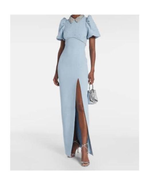 Rebecca Vallance Blue Amery Embellished Puff-Sleeve Gown