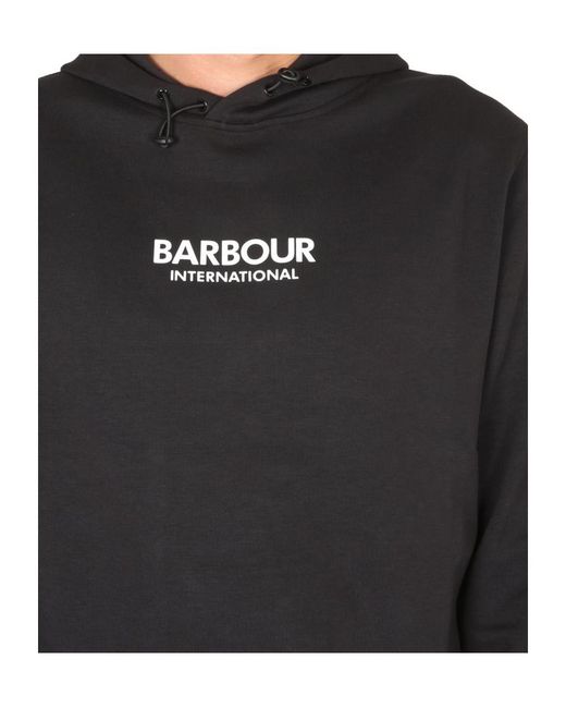 Barbour Black Logo Print Drawstring Hoodie for men