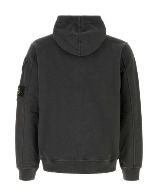 Stone Island Gray Logo Patch Zip-Up Hoodie for men