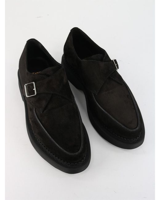 Saint Laurent Black Buckle-Fastening Almond-Toe Loafers for men