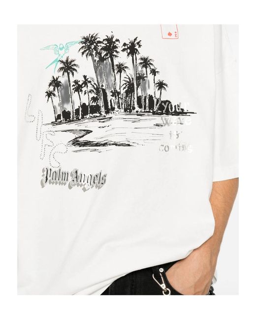Palm Angels White Printed T-Shirt for men