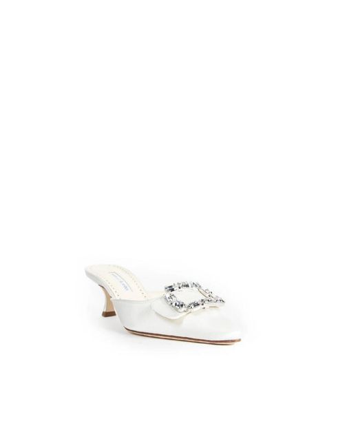 Manolo Blahnik White Embellished Pointed-Toe Mules