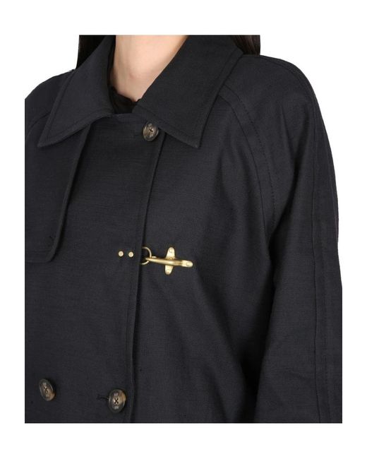 Fay Black Double-Breasted Straight Hem Boxy Coat