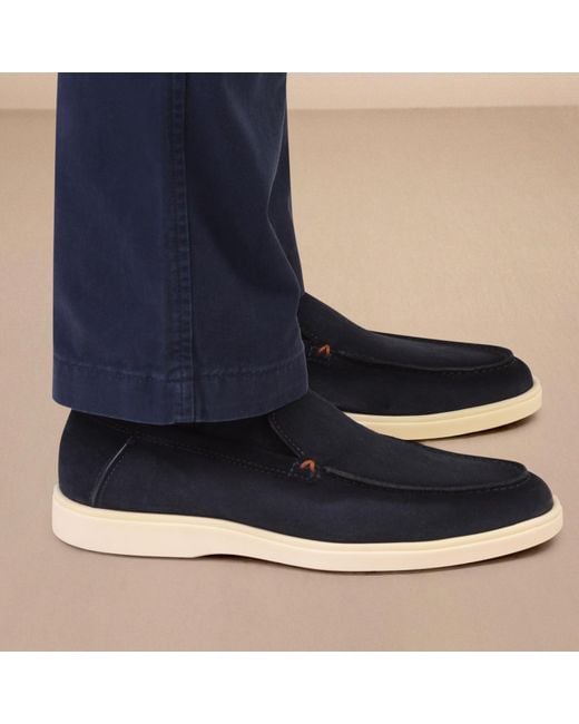 Santoni Blue Almond-Toe Slip-On Loafers for men