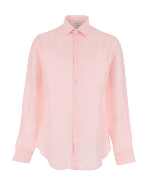 Calvin Klein Pink Slim Fit Linen Shirt for men