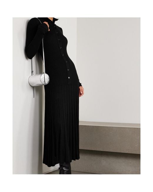 Proenza Schouler Black Jada Pleated Ribbed-Knit Wool Maxi Dress