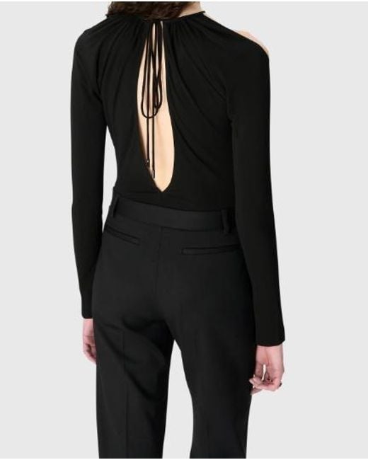 MARINE SERRE Black Draped Keyhole Bodysuit