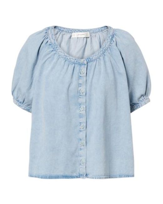 FRAME Blue Resort Gathered Cotton-Blend Shirt