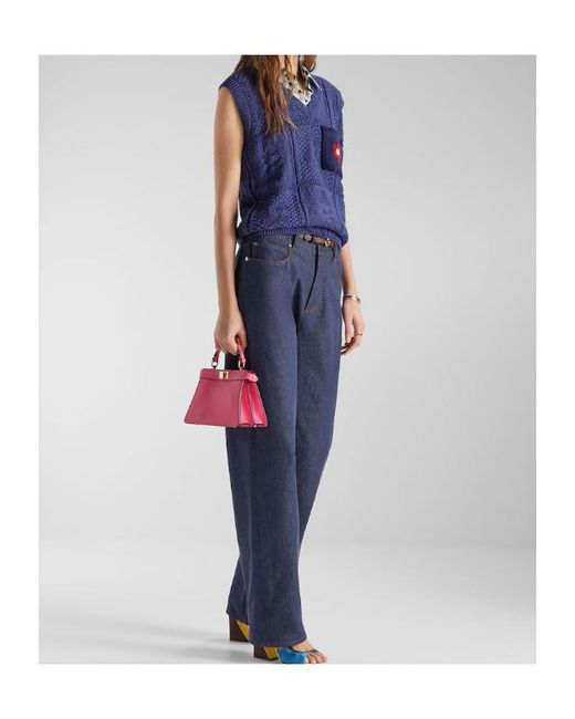 Fendi Blue Logo-Cuff Wide-Leg Jeans