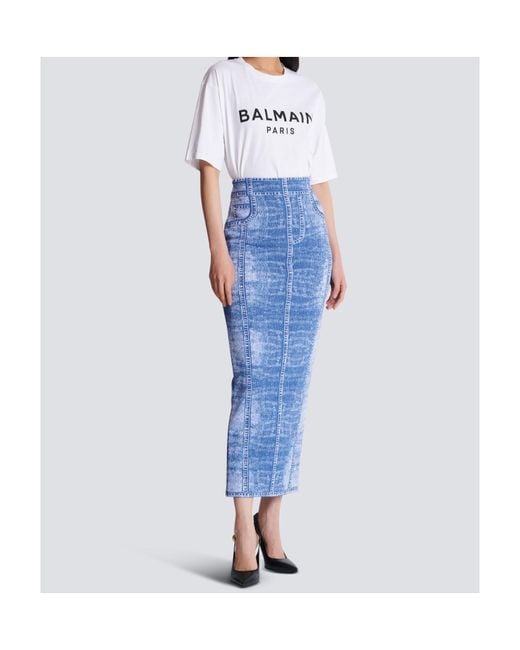 Balmain Blue Jacquard Knitted Skirt