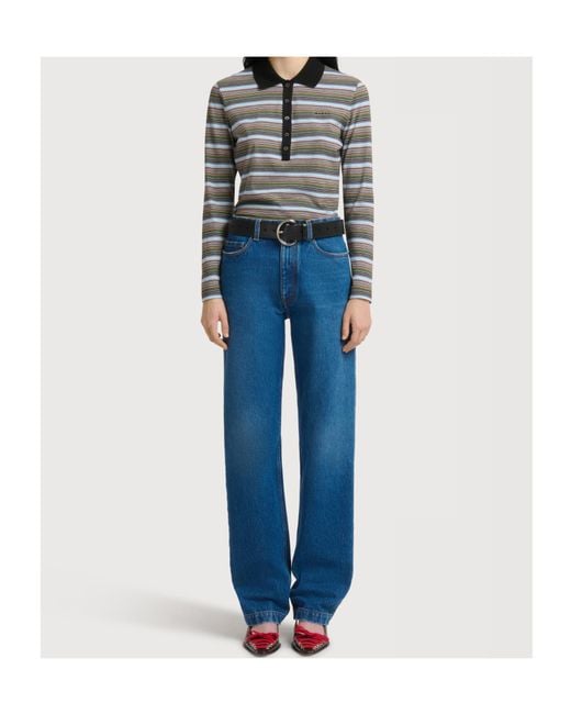 Marni Blue Logo-Patch Straight-Leg Jeans