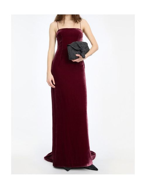 ROTATE BIRGER CHRISTENSEN Red Silk Velvet Strap Dress