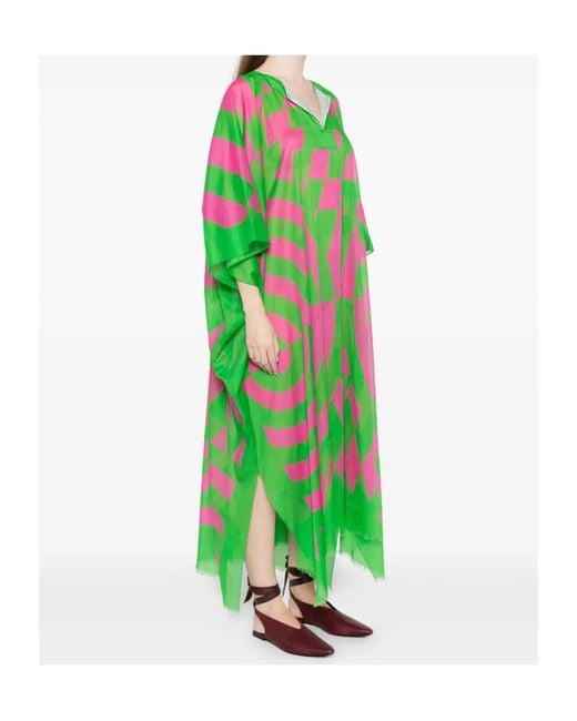Dries Van Noten Green Oversized Graphic Printed Kaftan