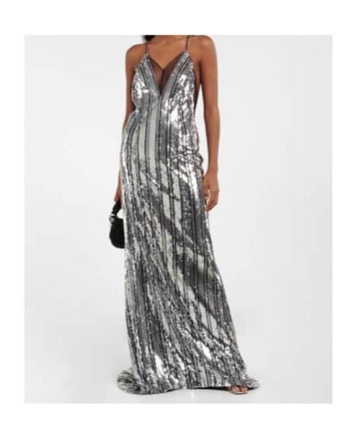 Galvan White Kate Tulle-Paneled Sequined Gown
