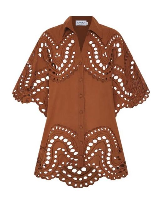 Charo Ruiz Brown Broderie-Anglaise Scalloped Button-Down Shirt