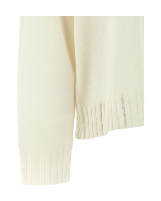 Fabiana Filippi White Jewel-Detail V-Neck Sweater
