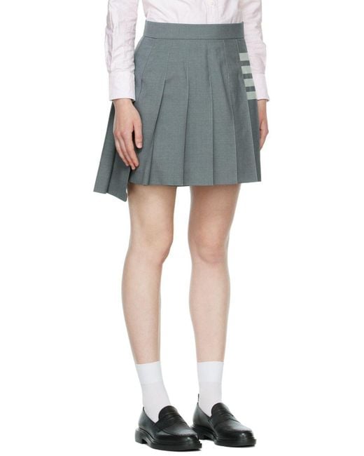 Thom Browne Gray Plain Weave 4-Bar Pleated Mini Skirt