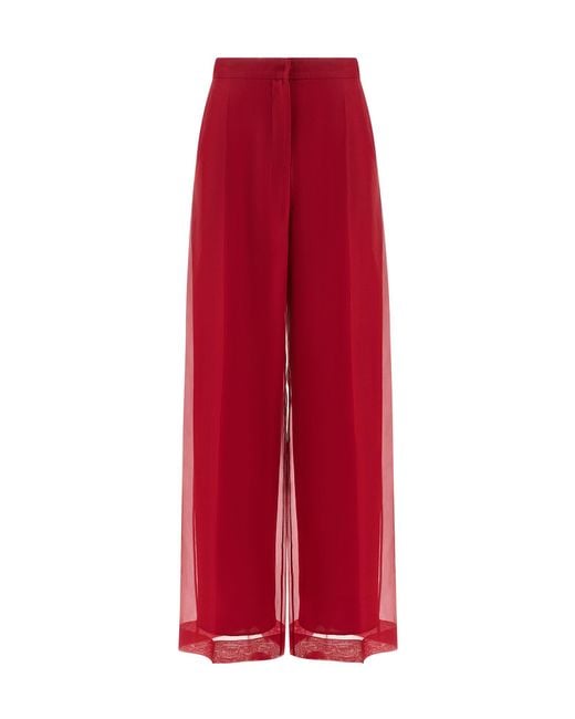 Max Mara Red Sheer Detailed Straight-Leg Pants