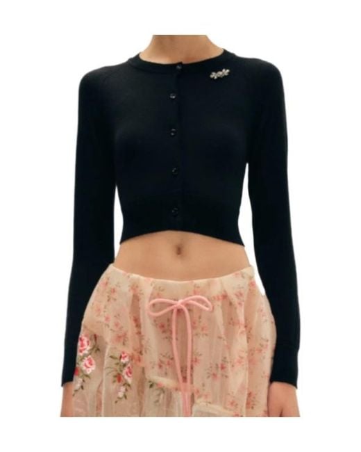 Simone Rocha Black Embellished Cropped Cardigan