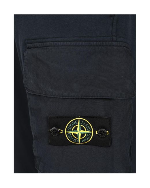 Stone Island Blue Logo Patch Tapered Leg Pants for men