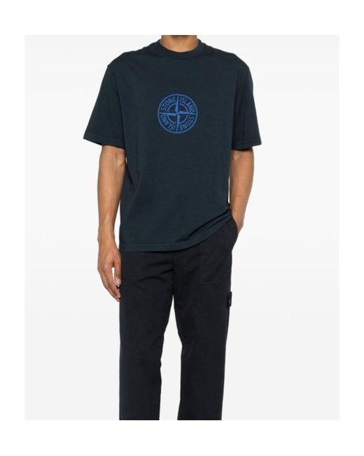 Stone Island Blue Logo Print T-Shirt for men