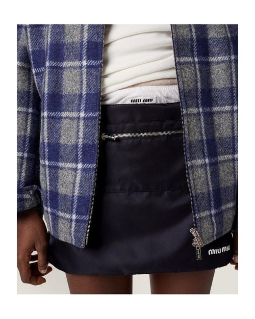 Miu Miu Blue Technical Gazar Fleece Mini Skirt
