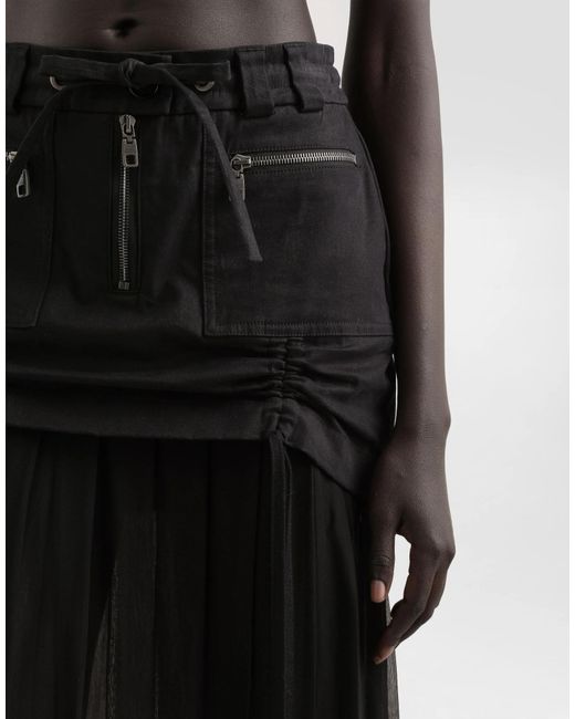 Dolce & Gabbana Black Twill Chiffon Midi Skirt