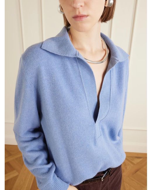 Victoria Beckham Blue Genevieve Wool And Cashmere Polo Shirt