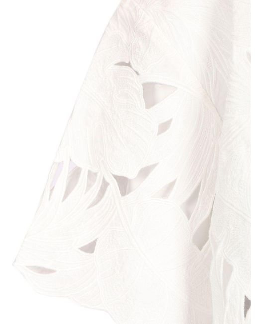 Zimmermann White Mahon Embroidered Crop Shirt