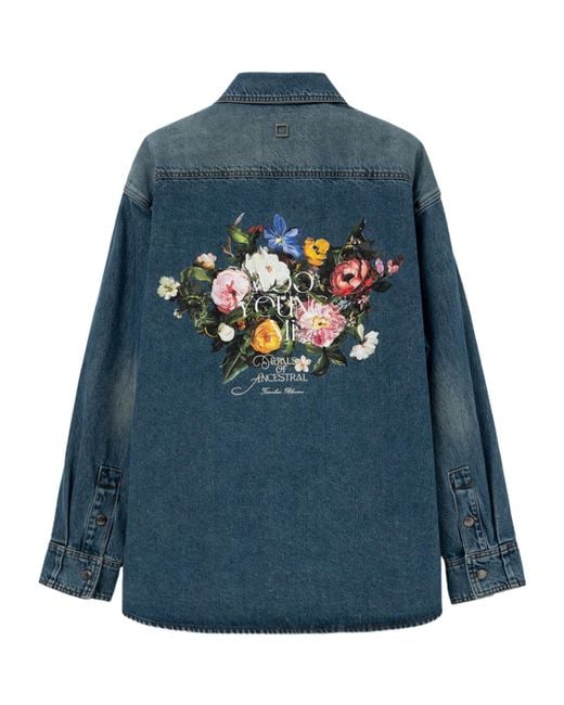 Wooyoungmi Blue Floral Embroidered Denim Shirt for men