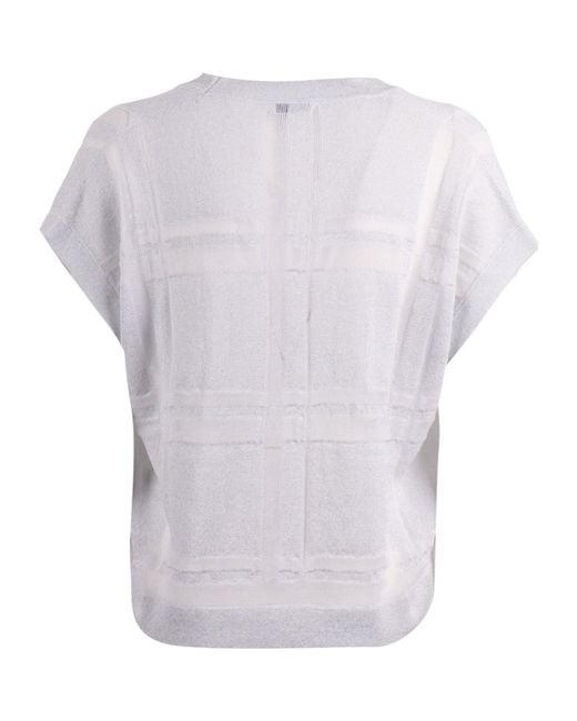 Peserico White Metallic-Effect V-Neck Cardigan
