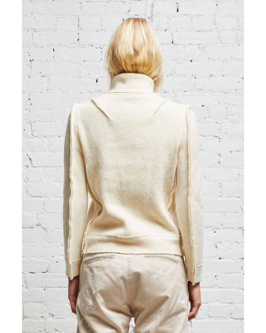 R13 White Rib High-Necked Wool Sweater